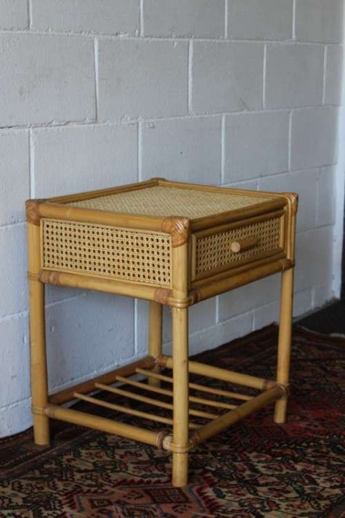 A gorgeous cane and wicker bedside table/ pedestal with a single drawer & cane shelf - RS17Sale