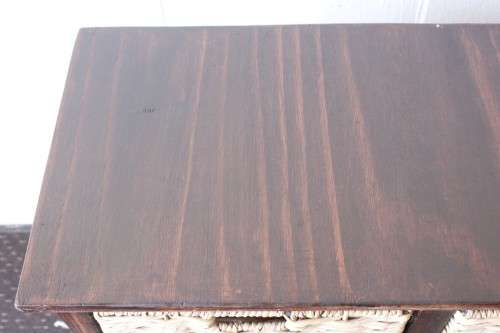An awesome dark wooden 6-drawer cabinet with wicker drawers - great in the bathroom or bedroom!