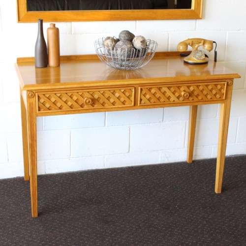 **RS17_Clearance** An incredible stylish two-drawer Oak console table and a matching Oak mirror