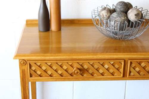 **RS17_Clearance** An incredible stylish two-drawer Oak console table and a matching Oak mirror