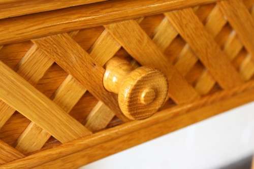 **RS17_Clearance** An incredible stylish two-drawer Oak console table and a matching Oak mirror