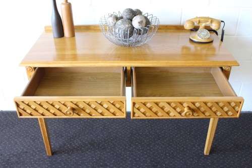 **RS17_Clearance** An incredible stylish two-drawer Oak console table and a matching Oak mirror