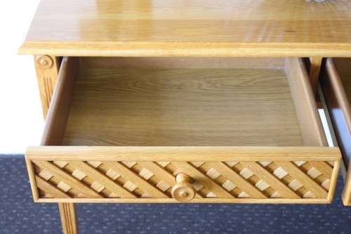 **RS17_Clearance** An incredible stylish two-drawer Oak console table and a matching Oak mirror