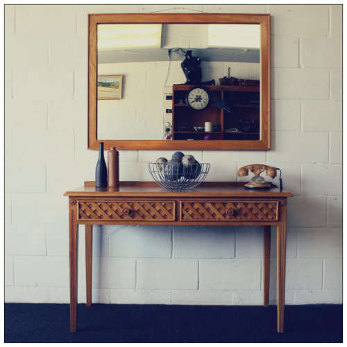 **RS17_Clearance** An incredible stylish two-drawer Oak console table and a matching Oak mirror