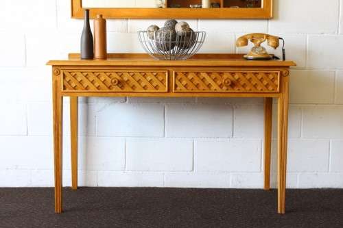 **RS17_Clearance** An incredible stylish two-drawer Oak console table and a matching Oak mirror