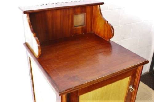 **RS17_Clearance** Yellow wood & mahogany panelled concierge pedestal w/ a large cupboard