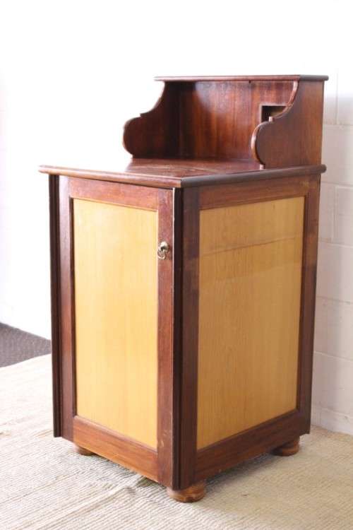 **RS17_Clearance** Yellow wood & mahogany panelled concierge pedestal w/ a large cupboard