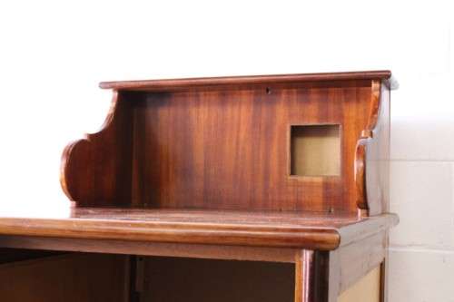 **RS17_Clearance** Yellow wood & mahogany panelled concierge pedestal w/ a large cupboard