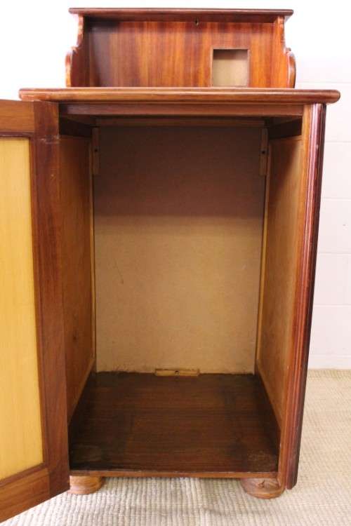 **RS17_Clearance** Yellow wood & mahogany panelled concierge pedestal w/ a large cupboard