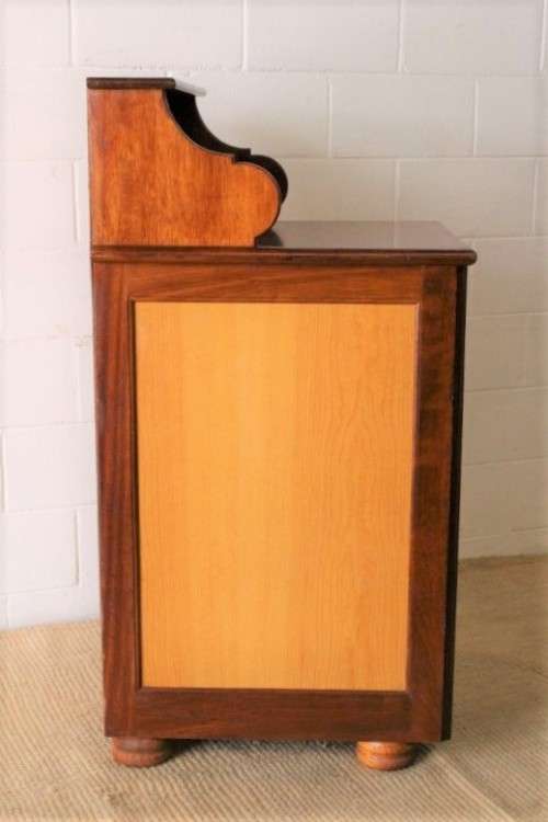**RS17_Clearance** Yellow wood & mahogany panelled concierge pedestal w/ a large cupboard