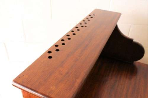 **RS17_Clearance** Yellow wood & mahogany panelled concierge pedestal w/ a large cupboard