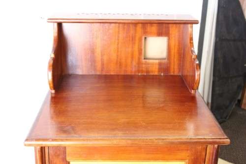 **RS17_Clearance** Yellow wood & mahogany panelled concierge pedestal w/ a large cupboard