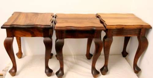 3 wonderful and stylish "Fechters Knysna" small teak side tables with Queen Anne styled legs.