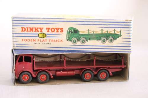A ultra-rare original vintage c1959 BOXED Dinky Toys No. 905/505 maroon Foden Flat Truck w/ chains