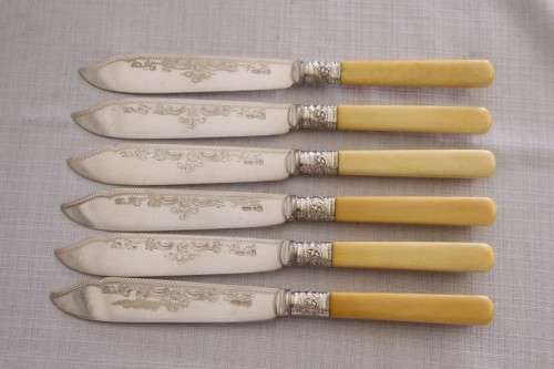 An awesome antique Victorian (c1895) "Allen & Darwin" silver plated bone handle style fish knife set