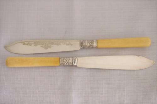 An awesome antique Victorian (c1895) "Allen & Darwin" silver plated bone handle style fish knife set