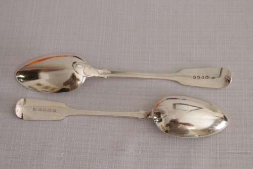 Two stunning (large) antique (1800's) British hallmarked sterling silver serving spoons