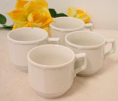 A fabulous set of four white Continental Hotelware porcelain coffee cups in great condition.RS17Sale