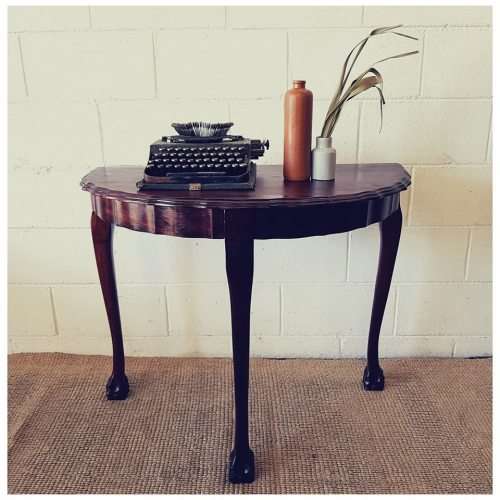 Lovely vintage (larger than normal) ball & claw Imbuia half moon display/occasional table - RS17Sale