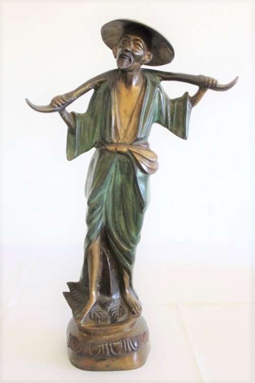 A spectacular tall (46cm) hand painted cast bronze "Chinese rice/ water Carrier" figurine - stunning