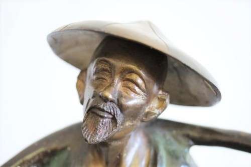 A spectacular tall (46cm) hand painted cast bronze "Chinese rice/ water Carrier" figurine - stunning