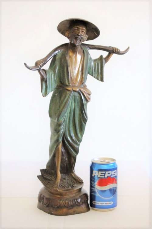 A spectacular tall (46cm) hand painted cast bronze "Chinese rice/ water Carrier" figurine - stunning