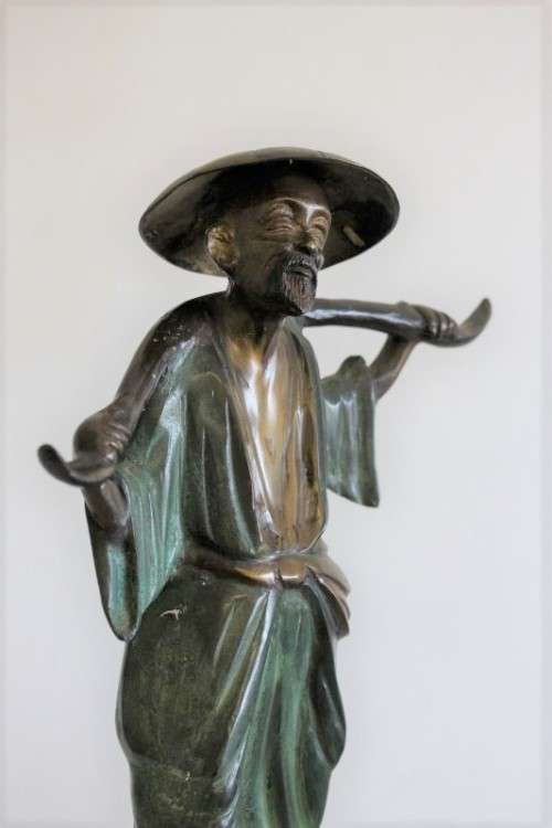 A spectacular tall (46cm) hand painted cast bronze "Chinese rice/ water Carrier" figurine - stunning