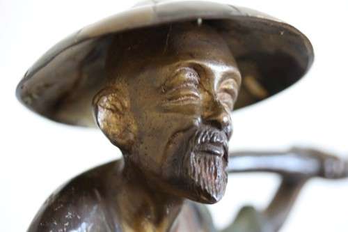 A spectacular tall (46cm) hand painted cast bronze "Chinese rice/ water Carrier" figurine - stunning