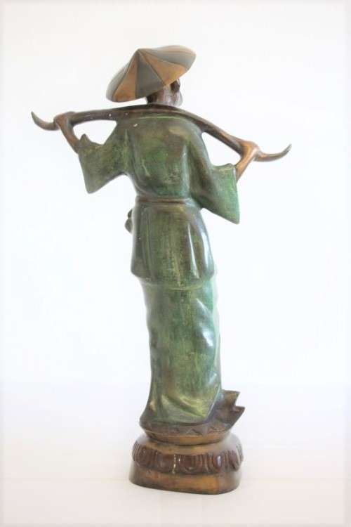 A spectacular tall (46cm) hand painted cast bronze "Chinese rice/ water Carrier" figurine - stunning