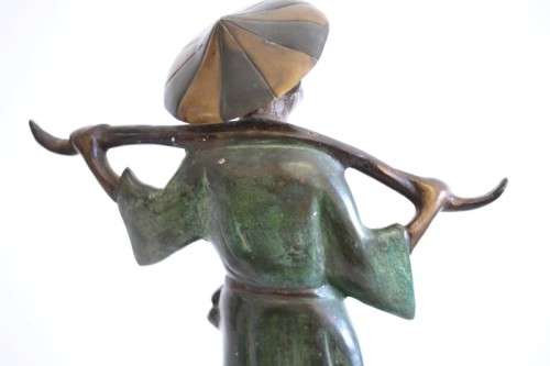 A spectacular tall (46cm) hand painted cast bronze "Chinese rice/ water Carrier" figurine - stunning