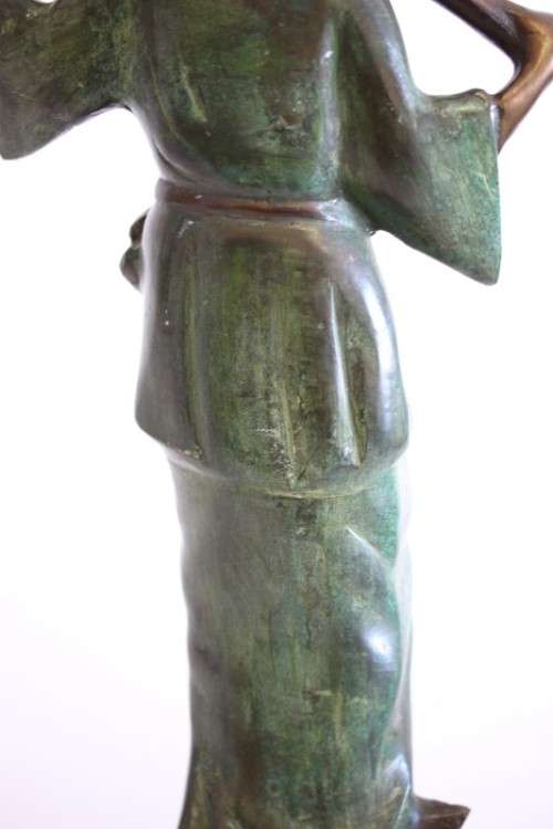 A spectacular tall (46cm) hand painted cast bronze "Chinese rice/ water Carrier" figurine - stunning
