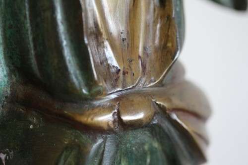 A spectacular tall (46cm) hand painted cast bronze "Chinese rice/ water Carrier" figurine - stunning