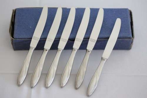 An exquisite set of 6x vintage German made Krusius Solingen (Stainless steel) butter knives