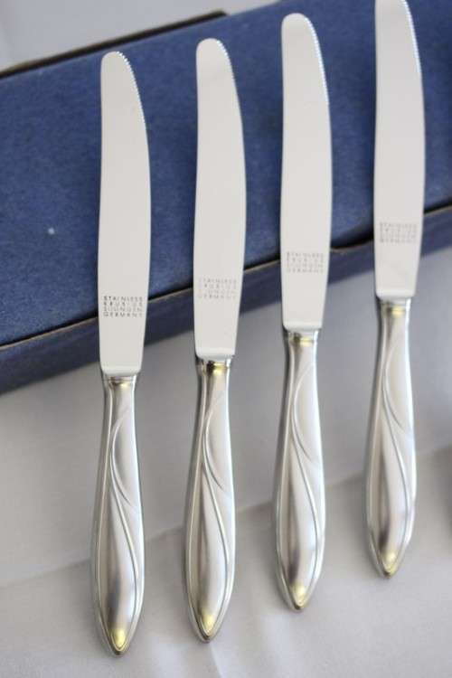 An exquisite set of 6x vintage German made Krusius Solingen (Stainless steel) butter knives