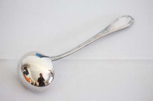 A beautiful vintage (boxed) German made "Wilkens" 90 silver plated gravy ladle and meat fork set