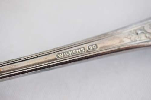 A beautiful vintage (boxed) German made "Wilkens" 90 silver plated gravy ladle and meat fork set
