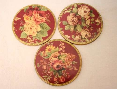 A beautiful vintage set of six Rose themed coasters in their holder- RS17Sale