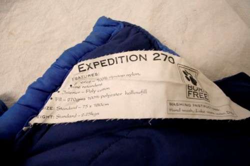 **RS17** An awesome "Born free" Expedition 270 100% rip stop nylon sleeping bag in its carry bag.