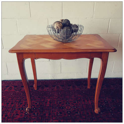 **RS17_Clearance** Oriental Teak occasional/ display table w/ Louis XV legs and a checkered top