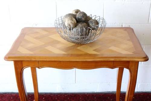 **RS17_Clearance** Oriental Teak occasional/ display table w/ Louis XV legs and a checkered top