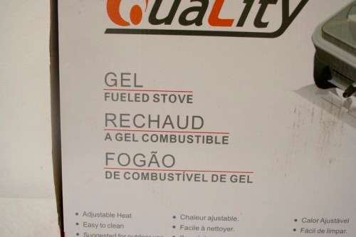A Quality gel fuelled stove in its box with instructions for use, recommended for outdoor use.