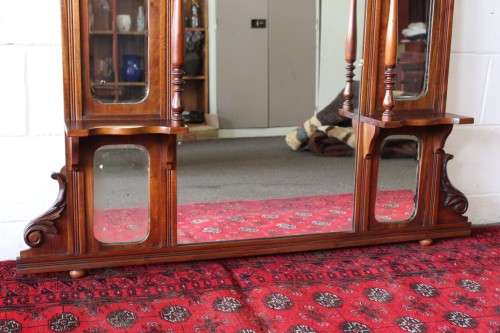 A beautiful antique (1904) Edwardian hand carved mahogany wall-mountable "over" mantle mirror - WOW!
