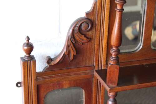 A beautiful antique (1904) Edwardian hand carved mahogany wall-mountable "over" mantle mirror - WOW!