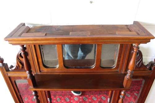 A beautiful antique (1904) Edwardian hand carved mahogany wall-mountable "over" mantle mirror - WOW!