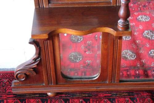 A beautiful antique (1904) Edwardian hand carved mahogany wall-mountable "over" mantle mirror - WOW!