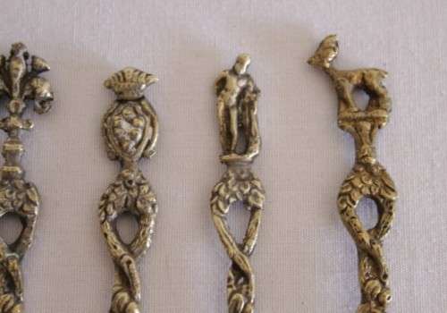 A wonderful set of 6x rare antique Italian made "Alpak" silver plate Roman themed figural spoons