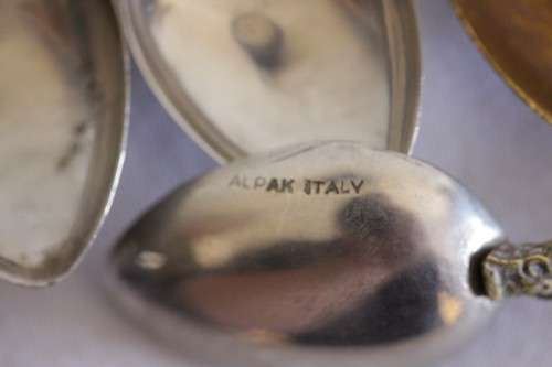 A wonderful set of 6x rare antique Italian made "Alpak" silver plate Roman themed figural spoons