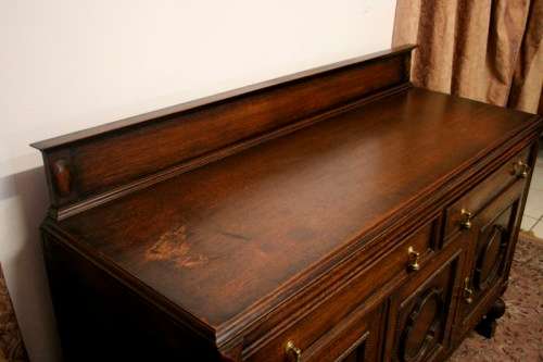 An exquisite vintage Oak side server cabinet with brass handles & loads of drawer & cupboard space