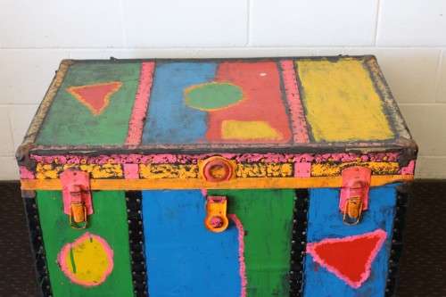 A stunning large vintage chest (toy box) with loads of storage space - brightly colour painted!!