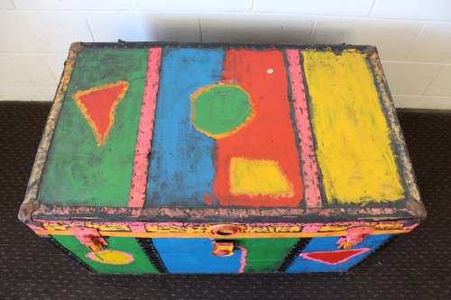 A stunning large vintage chest (toy box) with loads of storage space - brightly colour painted!!
